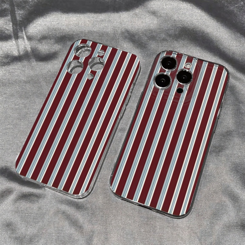 Apple Iphone 15 Pro Max - Burgundy Blue Striped Pattern Soft Phone
